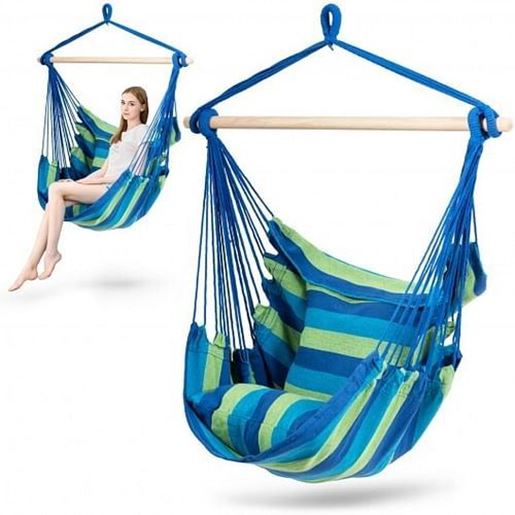 Picture of 4 Color Deluxe Hammock Rope Chair Porch Yard Tree Hanging Air Swing Outdoor-Blue and Green