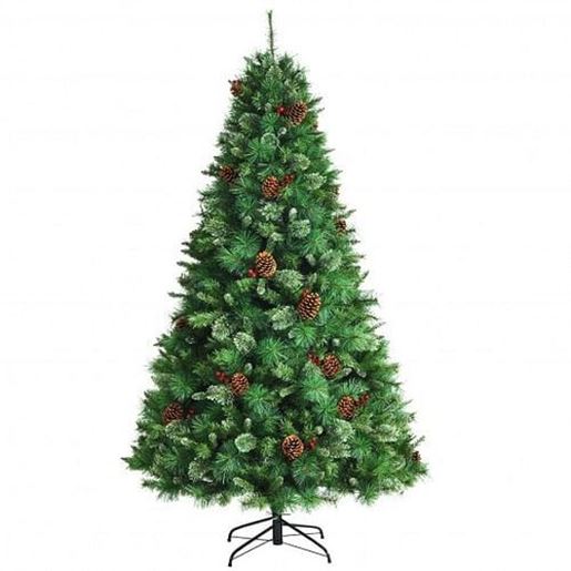 Picture of 7 Feet Unlit Hinged PVC Artificial Christmas Pine Tree with Red Berries