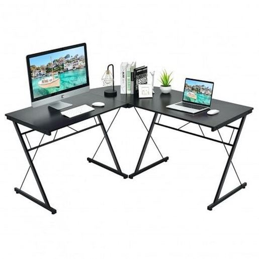 Picture of 59" L-Shaped Corner Desk Computer Table for Home Office Study Workstation-Black