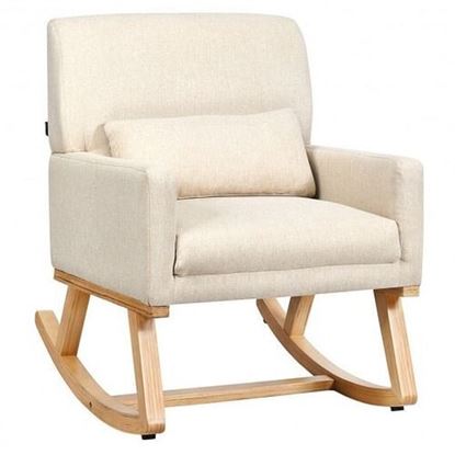 Picture of Rocking Chair Upholstered Armchair with Lumbar Support-Beige