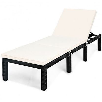 Picture of Patio Rattan Lounge Chair Chaise Couch Cushioned Height Adjustable-White