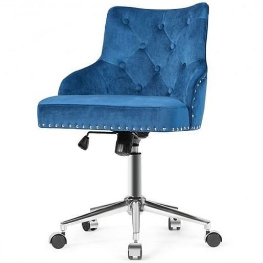 Picture of Tufted Upholstered Swivel Computer Desk Chair with Nailed Tri-Blue