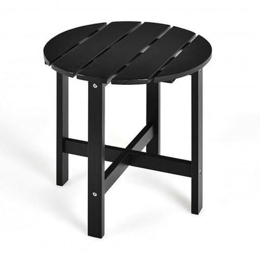 Picture of 18 Inch Patio Round Side Wooden Slat End Coffee Table for Garden-Black