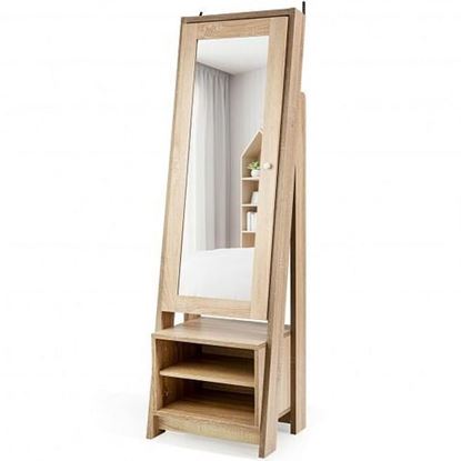 Picture of 2-in-1 Wooden Cosmetics Storage Cabinet with Full-Length Mirror and Bottom Rack