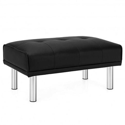 Picture of Ottoman Footrest Stool PU Leather Seat with Metal Legs-Black