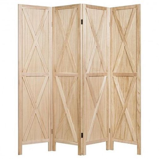 Picture of 5.6 Ft 4 Panels Folding Wooden Room Divider-Natural