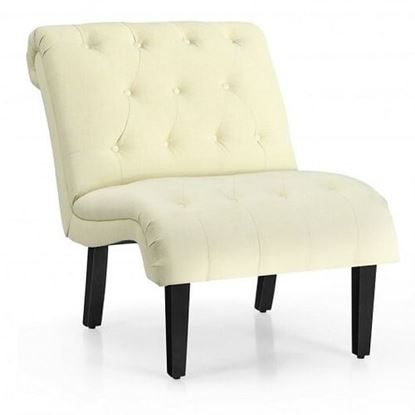 Picture of Upholstered Tufted Lounge Chair with Wood Leg-Beige