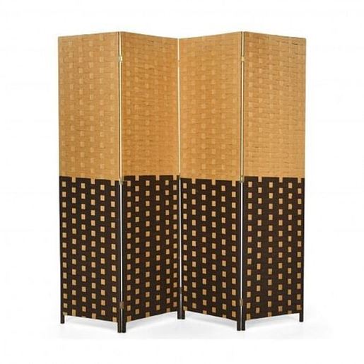 Picture of 4 Panel Portable Folding Hand-Woven Wall Divider Suitable for Home Office-Brown