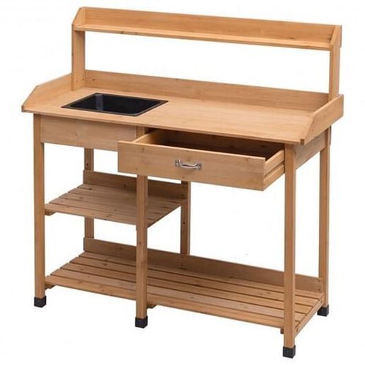 Picture of Outdoor Lawn Patio Potting Bench Storage Table Shelf