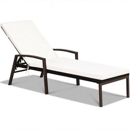 Picture of Patio Rattan Lounge Chaise Recliner with Back Adjustable Cushioned