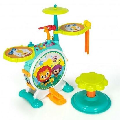Picture of 3 Pieces Electric Kids Drum Set with Microphone Stool Pedal