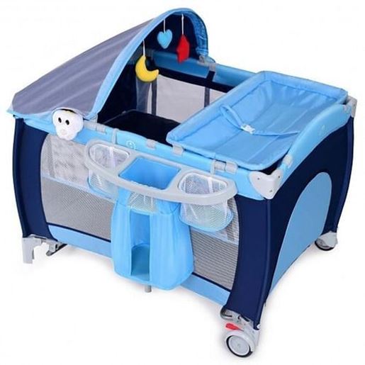 Picture of Foldable Baby Crib Playpen w/ Mosquito Net and Bag-Blue