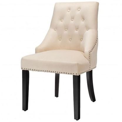 Picture of Modern Upholstered Button-Tufted Dining Chair with Naild Trim-Beige