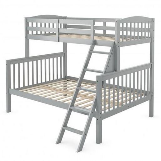 Picture of Twin over Full Bunk Bed Rubber Wood Convertible with Ladder Guardrail-Espresso