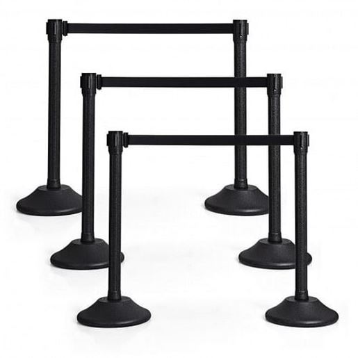 Picture of 6 Pcs Stanchion Post Crowd Control Barriers Queue Pole with Retractable Belt-Black