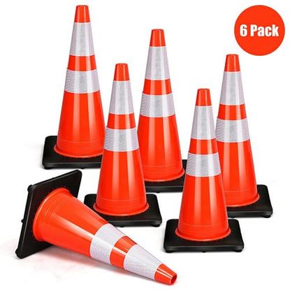 Picture of 6 Pcs 28 Inch PVC Fluorescent Reflective Road Parking Cones