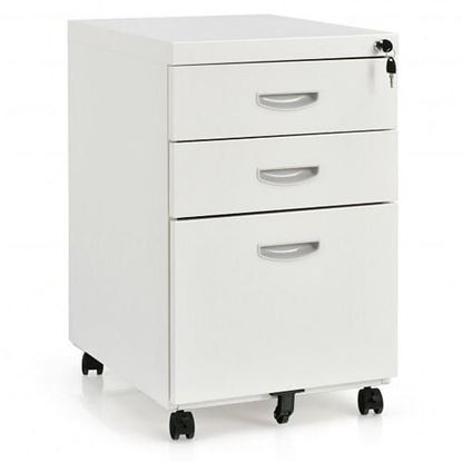 Picture of 3-Drawer Mobile File Cabinet Steel with Lock Handle-White