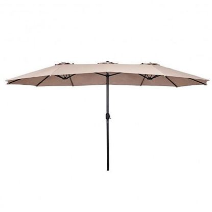 Picture of 15' Twin Patio Umbrella Double-Sided Outdoor Market Umbrella without Base-Beige