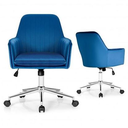 Picture of Velvet Accent Office Armchair with Adjustable Swivel and Removable Cushion-Blue