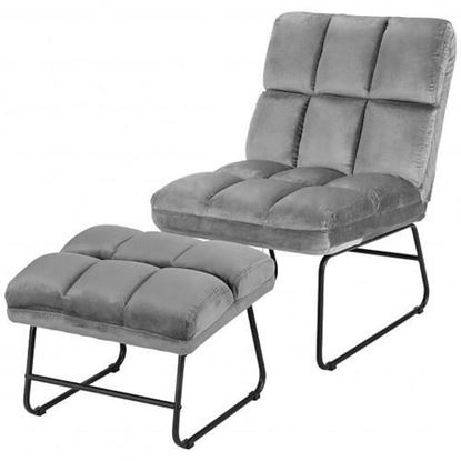 Foto de Massage Chair Velvet Accent Sofa Chair with Ottoman and Remote Control - Gray