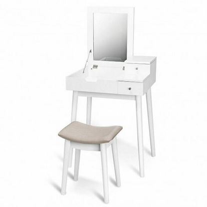 Picture of Vanity Dressing Table Set Flip Mirror Desk Furniture Stool