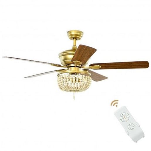 Picture of 52" Retro Ceiling Fan Light with Reversible Blades Remote Control-Golden