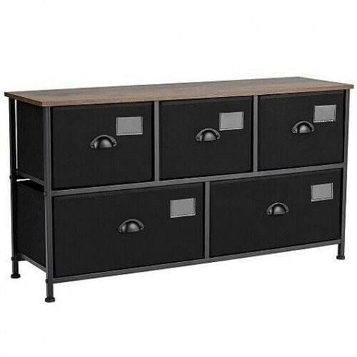 Picture of 5-Drawer Dresser Storage Organizer Chest Fabric Drawer with Labels-Black