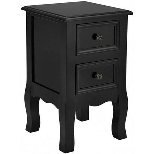 Picture of Wood Accent End Nightstand w/ 2 Storage Drawers-Black