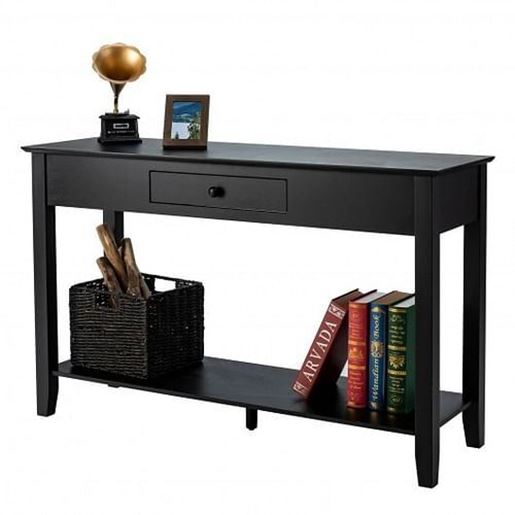 Picture of Console Sofa Side Accent Table with Drawer Shelf-Black