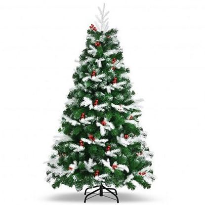 Picture of Snow Flocked Hinged Artificial Christmas Tree Pine Full Tree with 418 Branch Tips