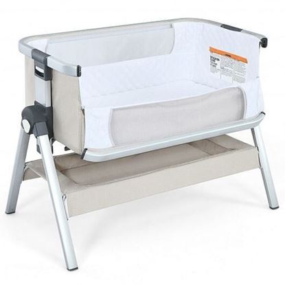 Picture of Baby Bassinet Bedside Sleeper with Storage Basket and Wheel for Newborn-Beige