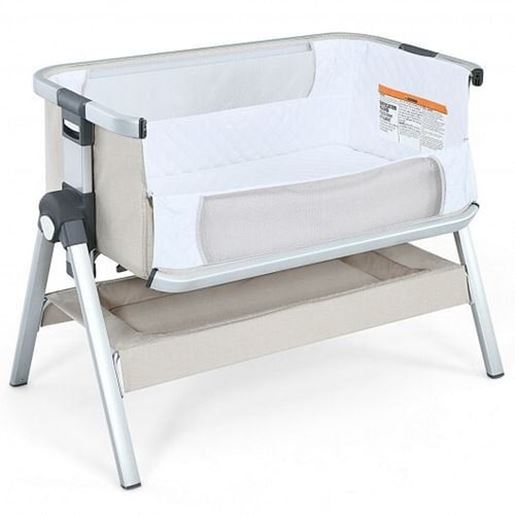 Picture of Baby Bassinet Bedside Sleeper with Storage Basket and Wheel for Newborn-Beige