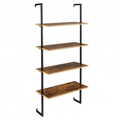 Picture of 4-Tier Industrial Ladder Bookshelf with Metal Frame-Coffee