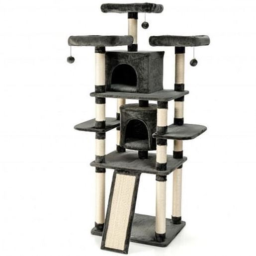 Foto de 67" Multi-Level Cat Tree with Cozy Perches Kittens Play House-Dark Gray