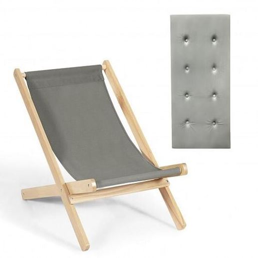 Picture of 3-Position Adjustable and Foldable Wood Beach Sling Chair with Free Cushion-Gray