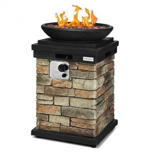 Picture of 40000BTU Outdoor Propane Burning Fire Bowl Column Realistic Look Firepit Heater-Gray