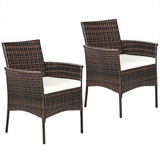 Picture of 2 Pieces Rattan Arm Dining Chair Cushioned Sofa Furniture Patio