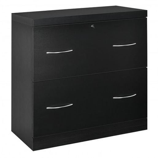 Picture of 2-Drawer File Cabinet with Lock Hinging Bar Letter and Legal Size-Black