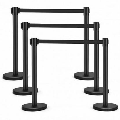 Picture of 6 Pcs Retractable Black Stanchion Posts Queue Pole with 6.5ft Retractable Belt