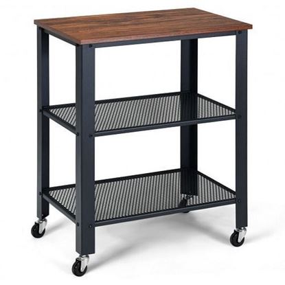 Picture of 3-Tier Kitchen Utility  Industrial Cart with Storage-Brown
