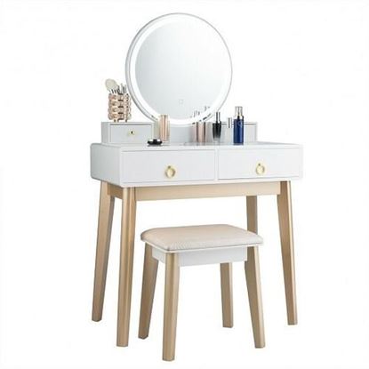 Picture of Set 3 Makeup Vanity Table Color Lighting Jewelry Divider Dressing Table-White