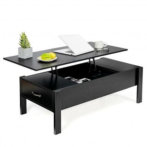 Picture of 47 Inch Lift Top Coffee Table with Hidden Compartment and Drawers-Black