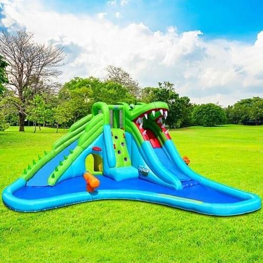 Picture of Crocodile Themed Inflatable Dual Slide Bounce House Without Blower