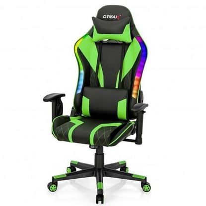 Picture of Gaming Chair Adjustable Swivel Computer Chair with Dynamic LED Lights-Green