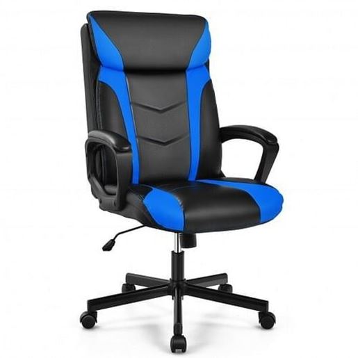 Picture of Swivel PU Leather Office Gaming Chair with Padded Armrest-Blue