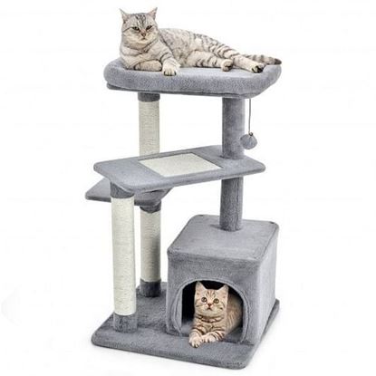 Picture of Cat Tree with Perch and Hanging Ball for Indoor Activity Play and Rest-Gray