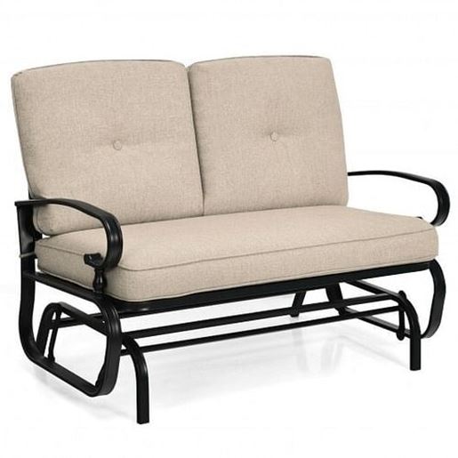 Picture of 2 Seats Outdoor Swing Glider Chair with Comfortable Cushions-Beige