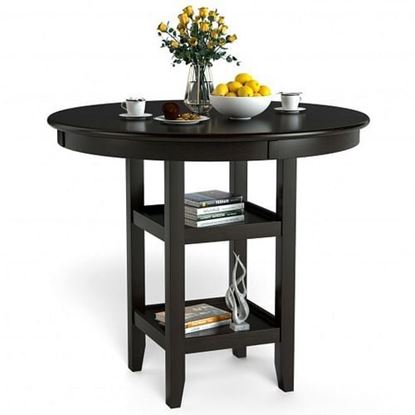 Picture of 36.5 Inch Counter Height Dining Table with 42" Round Tabletop and 2-Tier Storage Shelf