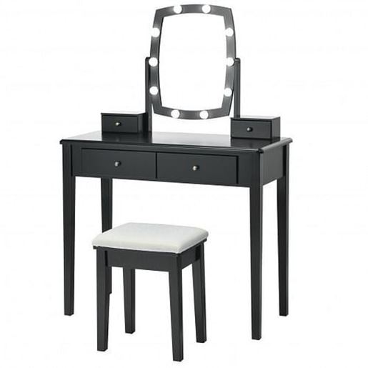 Picture of Vanity Table Set with Lighted Mirror for Bedroom and Dressing Room-Black