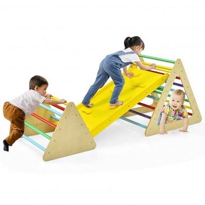 Picture of 3 in 1 Kids Climbing Ladder Set 2 Triangle Climbers with Ramp for Sliding